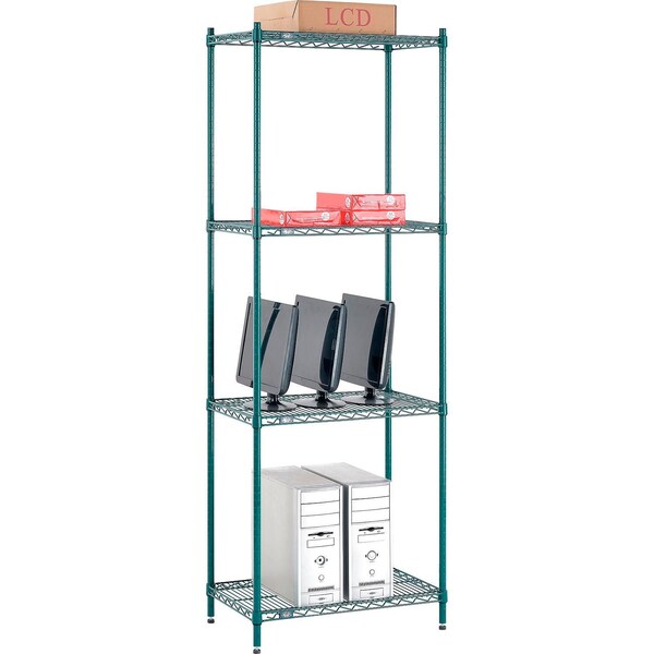 Nexel Poly-Green, 4 Tier, Wire Shelving Starter Unit, 30W x 14D x 86H 14308G - main